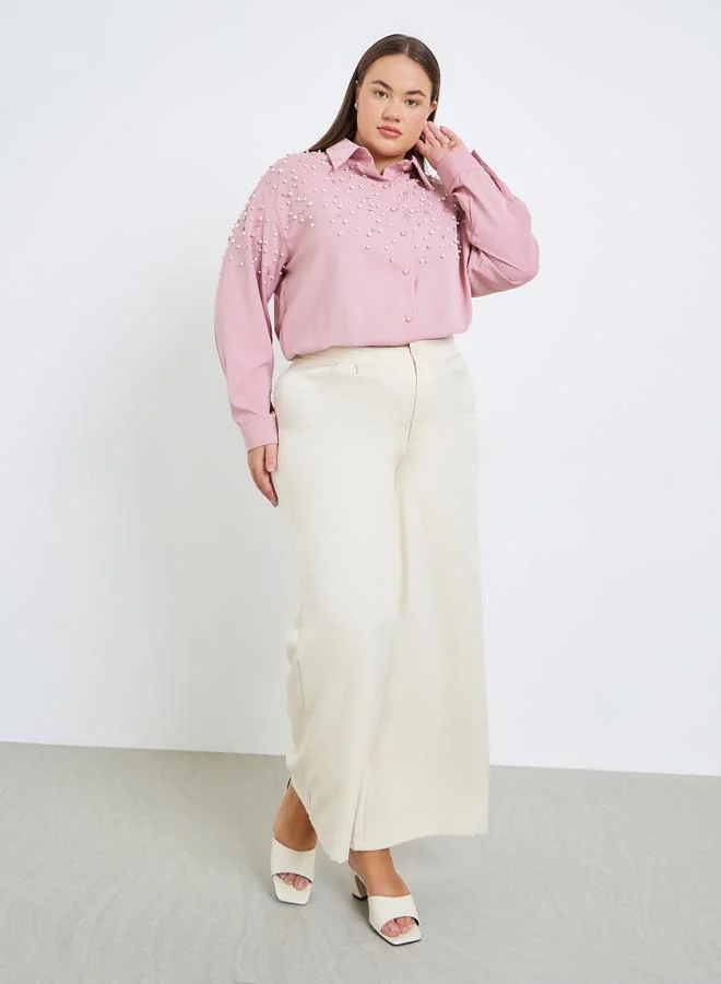 Styli Rhinestone Studded Long Sleeve Shirt